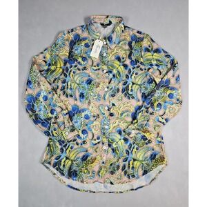 ShallWe Womens‎ Blue Medallion Paisley Button Front Shirt Size Medium NWT